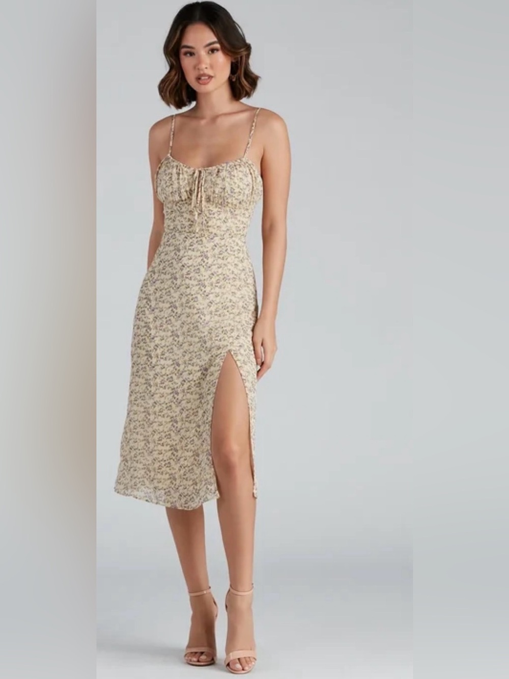 Windsor ditsy floral chiffon midi dress delicate front-tie sweethear neckline M
